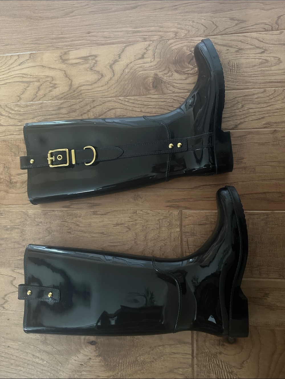 Coach Tasha Signature Gold Buckle Rain Boots